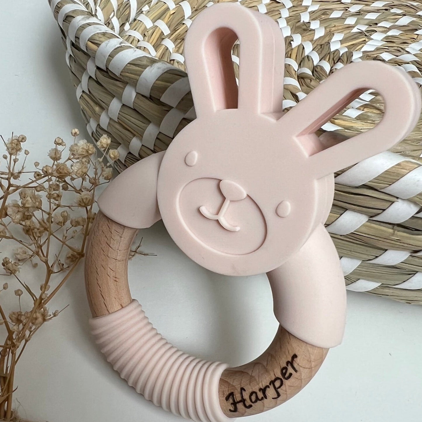 Personalised 'Bunny' Teether - Light Pink
